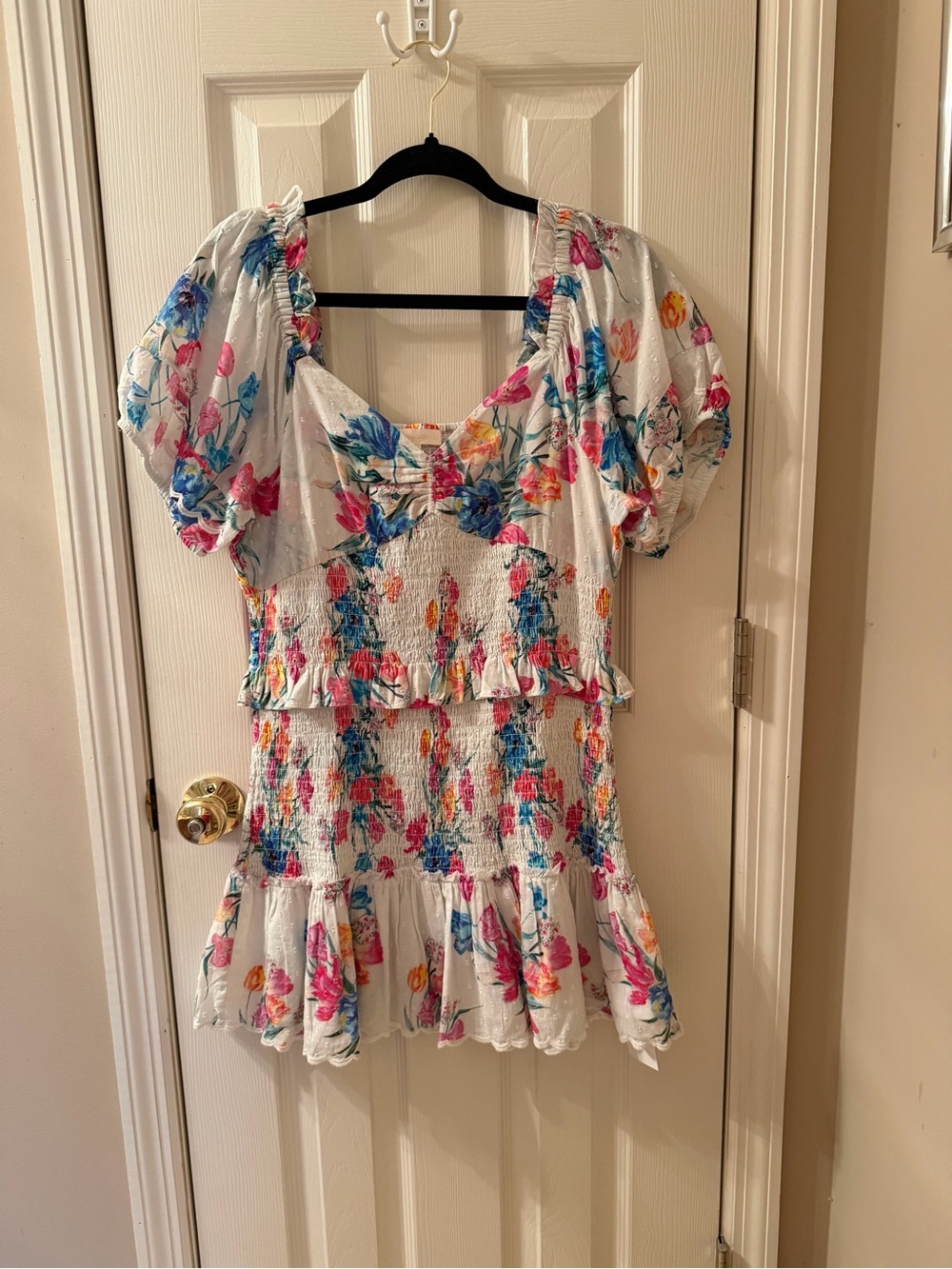 LoveShackFancy Jarrah Smocked Floral Cotton Mini Dress